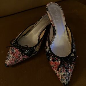 J Crew Tweed kitten heel mules